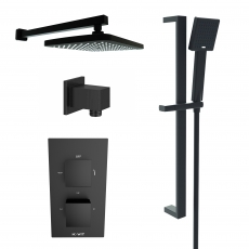 Prestige Nero Square Option 4 Thermostatic Concealed Shower Valve with Adjustable Slide Rail Kit and Fixed Head - Matt Black