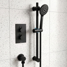 Prestige Nero Round Option 3 Thermostatic Concealed Shower Valve with Adjustable Slide Rail Kit - Matt Black