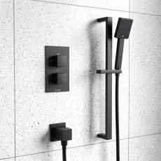 Prestige Nero Square Option 3 Thermostatic Concealed Shower Valve with Adjustable Slide Rail Kit - Matt Black