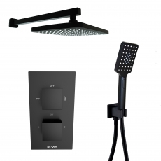 Prestige Nero Square Option 5 Thermostatic Concealed Shower Valve with Handshower and Fixed Head - Matt Black