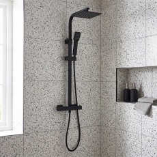 Prestige Nero Thermostatic Square Bar Shower Valve with Shower Kit and Fixed Head - Black
