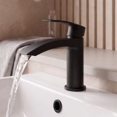 Prestige Nero Curve Mini Mono Basin Mixer Tap with Clicker Waste - Matt Black