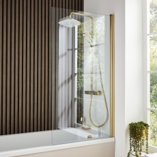 Prestige Ottone Brushed Brass Square Bath Screen 1400mm H x 780mm W - 6mm Glass