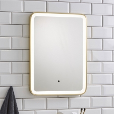 Prestige Ottone Square LED Bathroom Mirror with Touch Sensor 700mm H x 500mm W - Brushed Brass