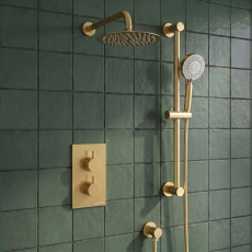Prestige Ottone Thermostatic Concealed Shower Mixer with Adjustable Slide Rail Kit + Fixed Shower Head - Brushed Brass