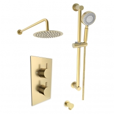 Prestige Ottone Thermostatic Concealed Shower Mixer with Adjustable Slide Rail Kit + Fixed Shower Head - Brushed Brass