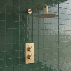 Prestige Ottone Thermostatic Concealed Shower Valve with Fixed Shower Head and Arm - Brushed Brass