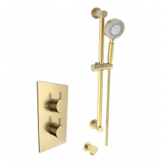 Prestige Ottone Thermostatic Concealed Shower Mixer with Adjustable Slide Rail Kit - Brushed Brass