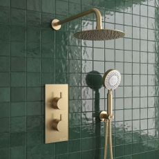 Prestige Ottone Thermostatic Concealed Shower Valve with Overhead Drencher and Sliding Handset - Brushed Brass