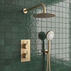 Prestige Ottone Thermostatic Concealed Shower Valve with Overhead Drencher and Sliding Handset - Brushed Brass