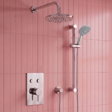 Prestige Plan Thermostatic Twin Round Push Button Concealed Mixer Shower with Shower Kit Round Head