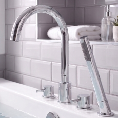 Prestige Plan 4 Hole Bath Shower Mixer Tap with Shower Kit Chrome