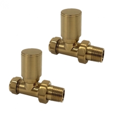 Prestige Round Straight Radiator Valves Pair - Brushed Brass