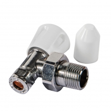 Prestige Galaxy Angled Lockshield Valve with Drain-Off, 15mm, White/Chrome