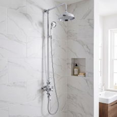 Prestige Viktory Thermostatic Exposed Shower Valve with Rigid Riser Kit and Fixed Shower Head - Chrome