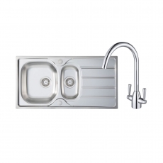 Prima 1.5 Bowl Kitchen Sink with Chelsea Sink Tap and inset Sink 965mm L x 500mm W - Stainless Steel/Chrome