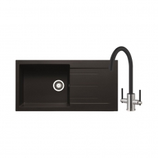 Prima+ Granite 1 Bowl inset Kitchen Sink With Swan Neck Mixer Tap Pack 1000mm L x 500mm W - Black