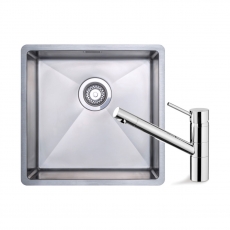 Prima+ R10 1.0 Bowl Large Inset/Undermount Kitchen Sink With Murray Tap 450mm L x 440mm W - Stainless Steel/Chrome