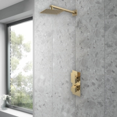 Delphi Edge Brushed Brass Dual Concealed Shower Set with Fixed Head