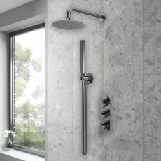 Delphi Loop Brushed Pewter Triple Concealed Shower Set with Fixed Head and Handset