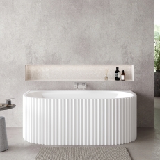 Delphi Paradise Fluted D-Shaped Back-to-Wall Freestanding Bath