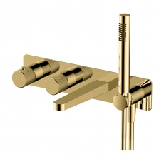 RAK Amalfi Thermostatic Concealed Dual Outlet Shower Valve with Handset and Bath Spout - Brushed Gold