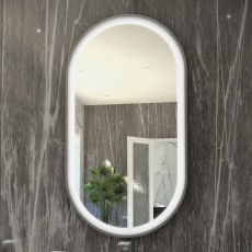 RAK Art Oval LED Illuminated Bathroom Mirror with Demister Pad 1000mm H x 450mm W - Brushed Nickel