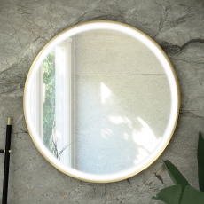 RAK Art Round LED Illuminated Bathroom Mirror with Demister Pad 800mm Diameter - Brushed Gold
