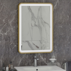 RAK Art Soft LED Illuminated Bathroom Mirror with Demister Pad 700mm H x 500mm W - Brushed Gold