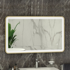 RAK Art Soft LED Illuminated Bathroom Mirror with Demister Pad 600mm H x 1200mm W - Brushed Gold