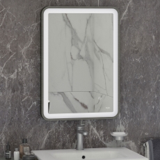RAK Art Soft LED Illuminated Bathroom Mirror with Demister Pad 700mm H x 500mm W - Brushed Nickel