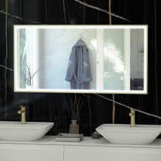 RAK Art Square LED Bathroom Mirror with Demister Pad 600mm H x 1000mm W - Brushed Gold