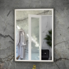RAK Art Square LED Bathroom Mirror with Demister Pad 800mm H x 600mm W - Brushed Nickel