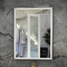 RAK Art Square LED Bathroom Mirror with Demister Pad 700mm H x 500mm W - Chrome