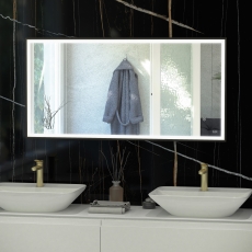 RAK Art Square LED Bathroom Mirror with Demister Pad 600mm H x 1200mm W - Matt Black