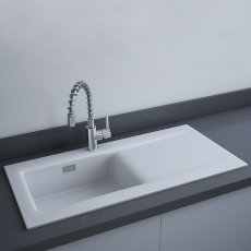 RAK Dream 2 Slim Ceramic Kitchen Sink 1.0 Bowl 1010mm L x 510mm W - Matt White