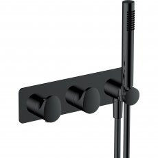 RAK Round Horizontal Thermostatic Concealed Dual Outlet Shower Valve with Handset - Matt Black