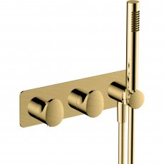 RAK Round Horizontal Thermostatic Concealed Dual Outlet Shower Valve with Handset - Brushed Gold
