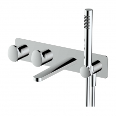 RAK Horizontal Thermostatic Concealed Dual Outlet Shower Valve with Handset and Bath Spout - Chrome