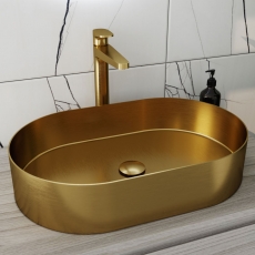 RAK Ingot Oval Countertop Wash Basin 550mm Wide - Brushed Gold