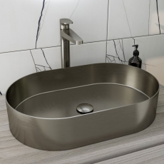 RAK Ingot Oval Countertop Wash Basin 550mm Wide - Brushed Nickel