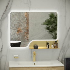 RAK Ornate LED Illuminated Bathroom Mirror with Demister Pad 600mm H x 1000mm W - Brushed Gold