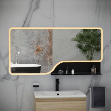 RAK Ornate LED Illuminated Bathroom Mirror with Demister Pad 600mm H x 1200mm W - Brushed Gold