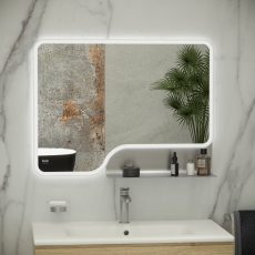 RAK Ornate LED Illuminated Bathroom Mirror with Demister Pad 600mm H x 1000mm W - Brushed Nickel