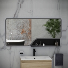 RAK Ornate LED Illuminated Bathroom Mirror with Demister Pad 600mm H x 1200mm W - Matt Black