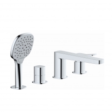 RAK Petit Square 4-Hole Bath Shower Mixer Tap Pillar Mounted - Chrome