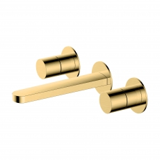 RAK Petit Round 3-Hole Wall Mounted Basin Mixer Tap - Brushed Gold