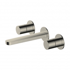 RAK Petit Round 3-Hole Wall Mounted Basin Mixer Tap - Brushed Nickel