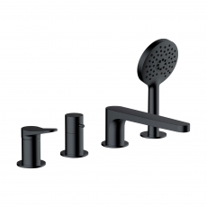 RAK Petit Round 4-Hole Bath Shower Mixer Tap Pillar Mounted - Matt Black