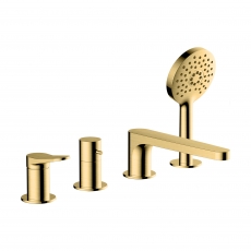RAK Petit Round 4-Hole Bath Shower Mixer Tap Pillar Mounted - Brushed Gold